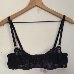 Savage X Fenty Rhianna Black Sorry Not Sorry Unlined Lace Balconette Bra Sz 36C